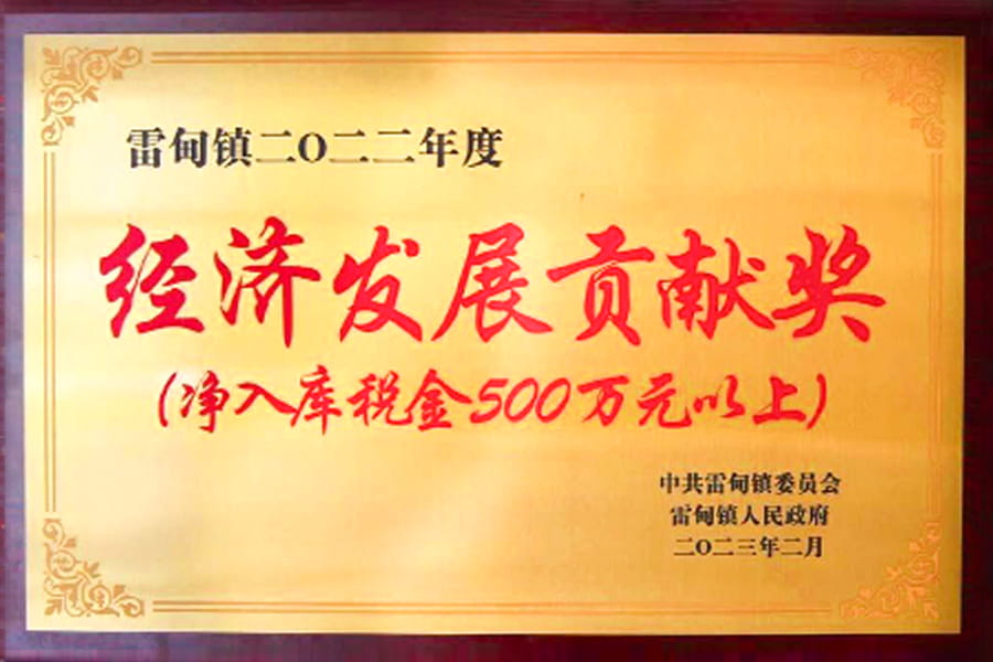 Contribution To Economic Development Award (Net Tax Revenue Of 5 Million Yuan Or More)